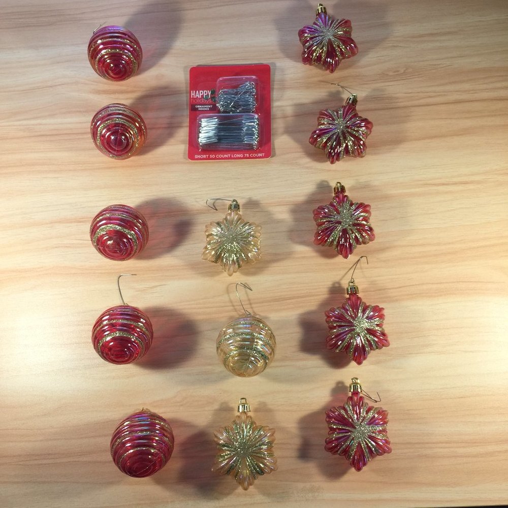 Vintage Translucent Plastic Red and Gold Christmas Ornaments (13)